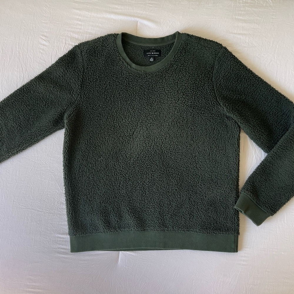 Lucky Brand Women’s Dark Green Sherpa Crewneck Sweater 💚 Size Medium